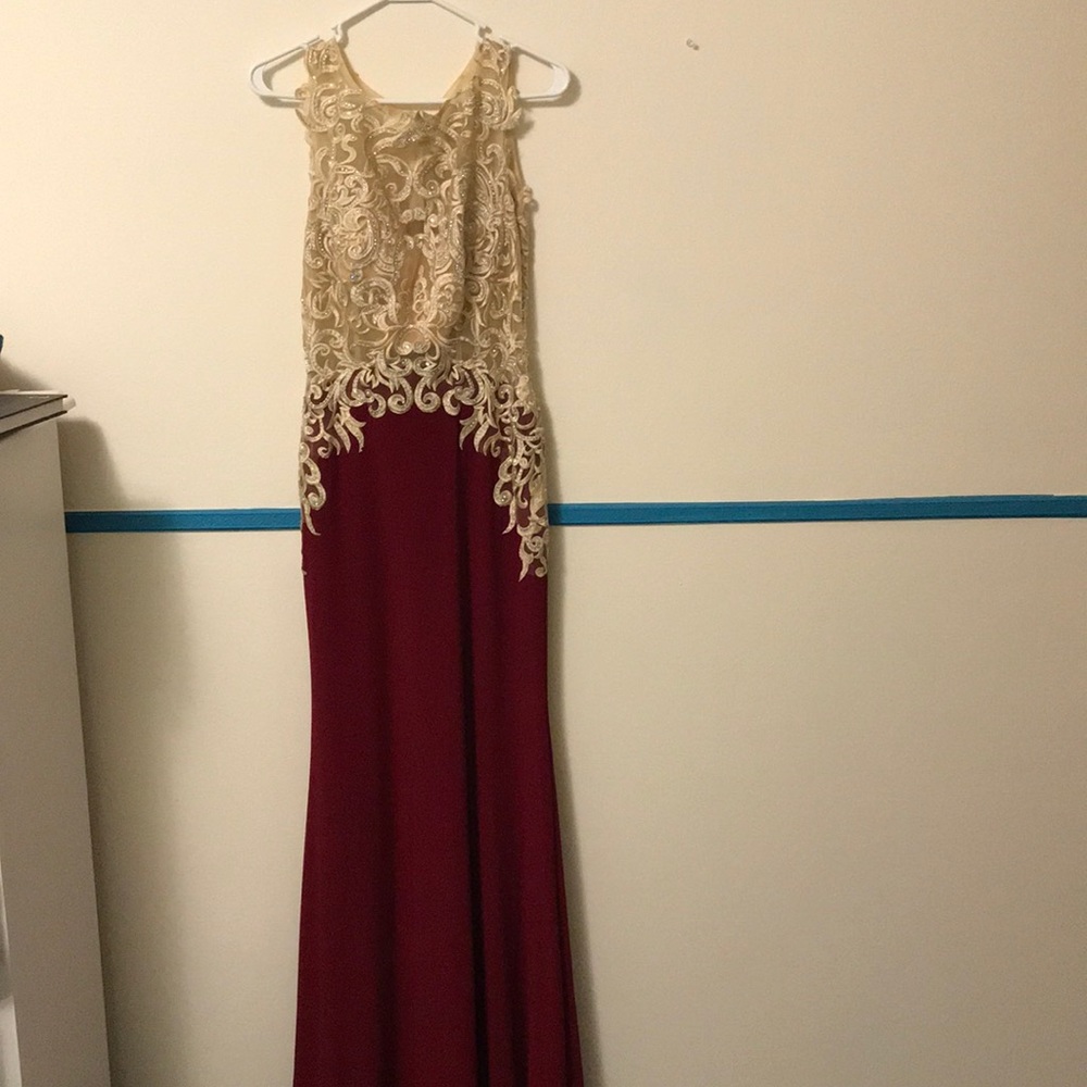 Gold and burgundy long  formal dress